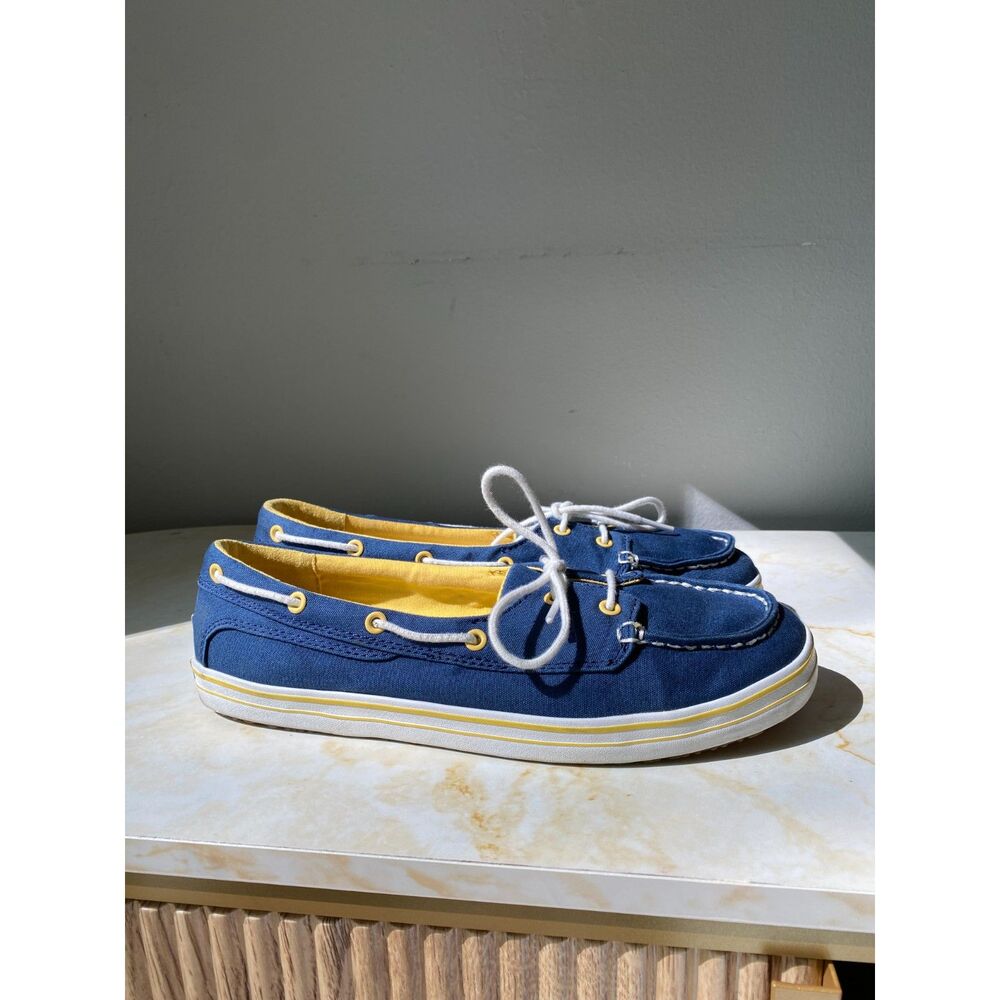 L.L. Bean Bumblebee Boat Shoes Blue and Yellow Sz 9.5 Medium